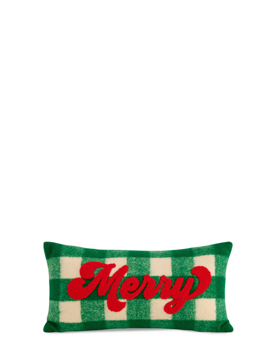 "MERRY" PLAID PILLOW,GREEN