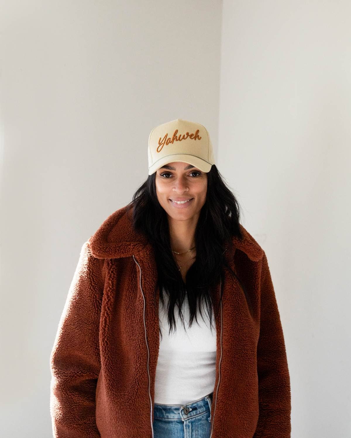Yahweh Unisex Christian Trucker Hat: Tan & Brown