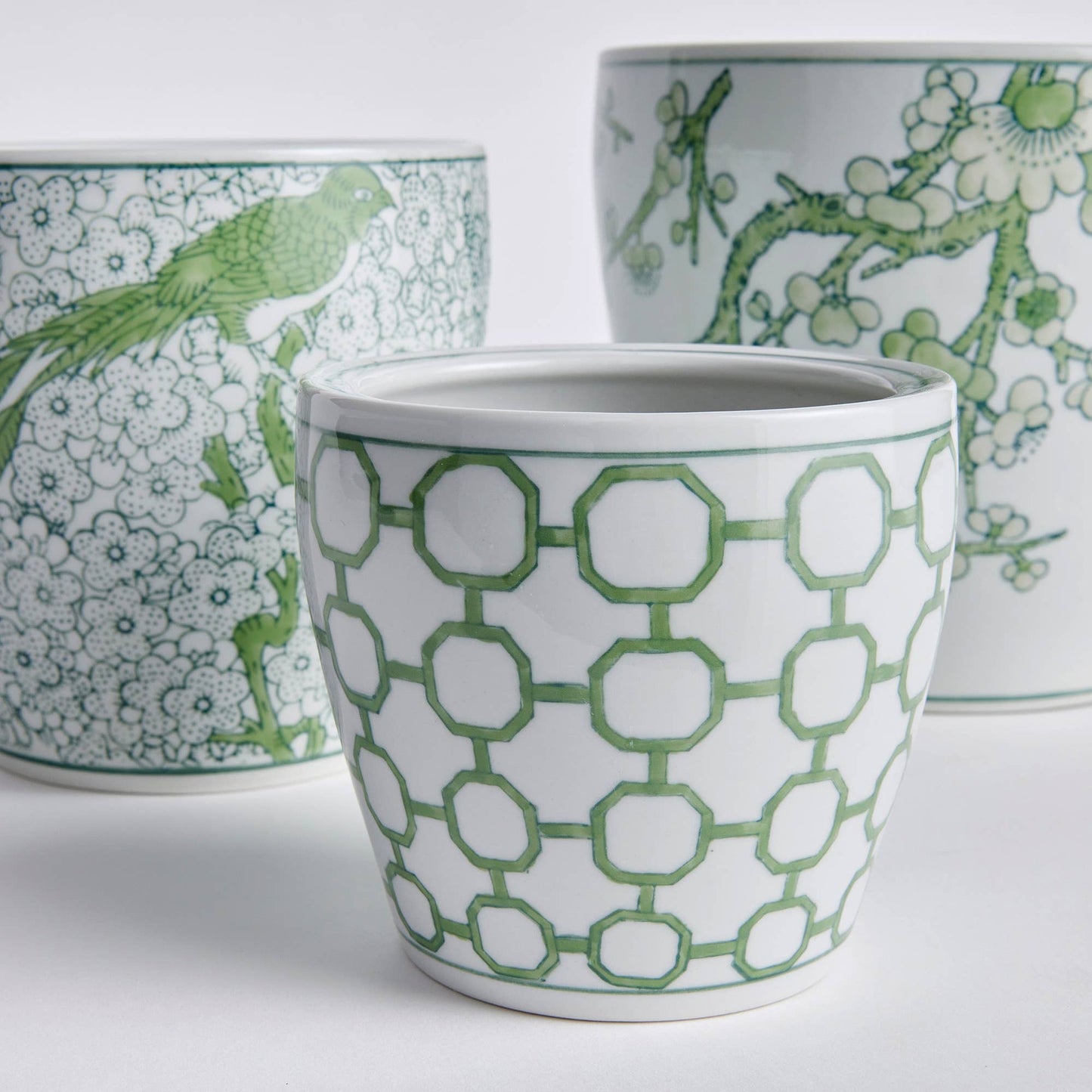 Imperial Flower Pots, Set Of 3: Green/White / Ceramic