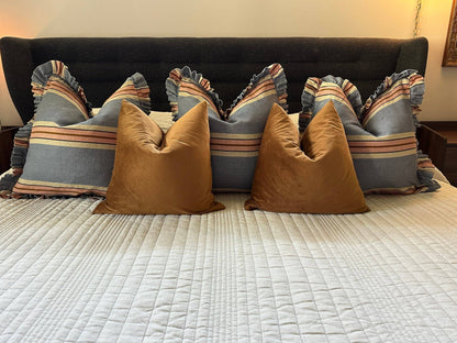 Foxy Blue Striped-Ruffle Pillow Cover: 22x22 Cover Only