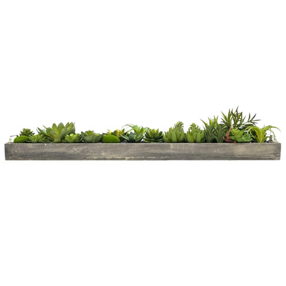 Faux Succulents in 31" Wooden Tray with Handles Black Rocks