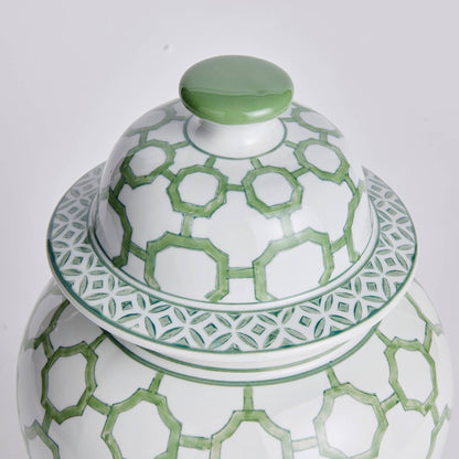 Imperial Link Lidded Ginger Jar: Green/White / Ceramic