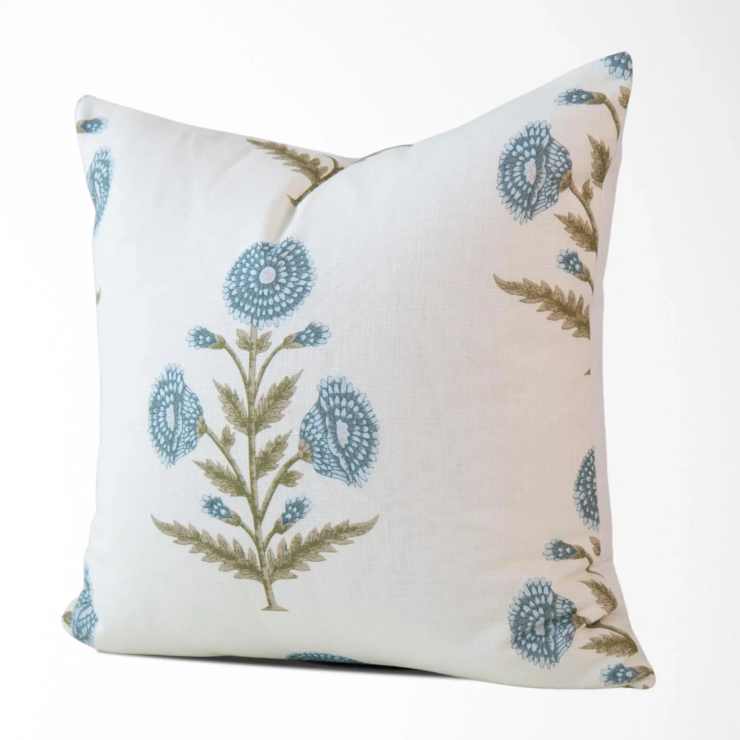 Flora Blue Zinnia Block Print Pillow Cover