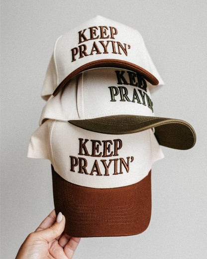 Keep Prayin' Unisex Christian Trucker Hat: Brown