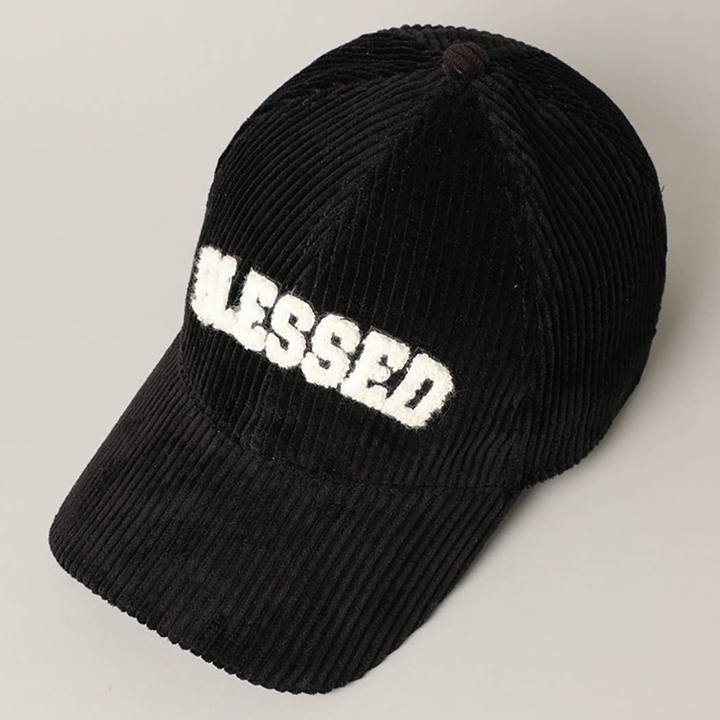 BLESSED 3D Embroidered Corduroy Baseball Cap: BURGUNDY / One Size