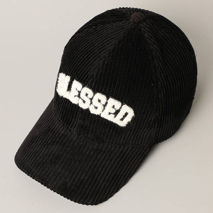 BLESSED 3D Embroidered Corduroy Baseball Cap: BURGUNDY / One Size