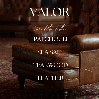 Valor | Mahogany Leather | The Reverence Collection | 9oz: Natural Wood Lid
