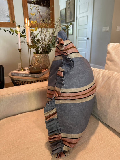 Foxy Blue Striped-Ruffle Pillow Cover: 22x22 Cover Only