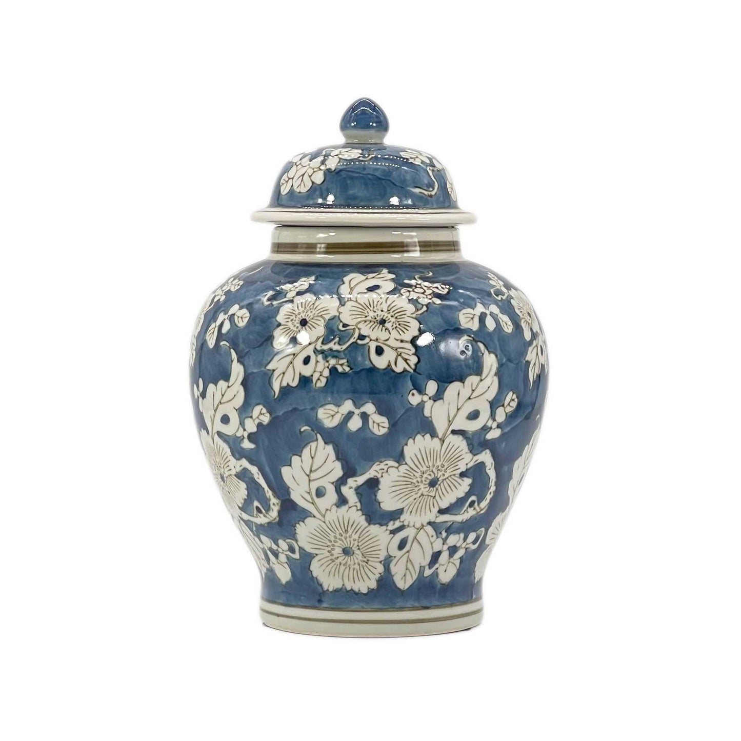 Floral Chinoiserie Ceramic Ginger Jar 12": Rust Red