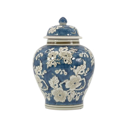 Floral Chinoiserie Ceramic Ginger Jar 12": Rust Red
