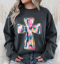 BRUSHSTROKE CROSS CREWNECK TEE/SWEATSHIRT : CHARCOAL GREY / TEE / L