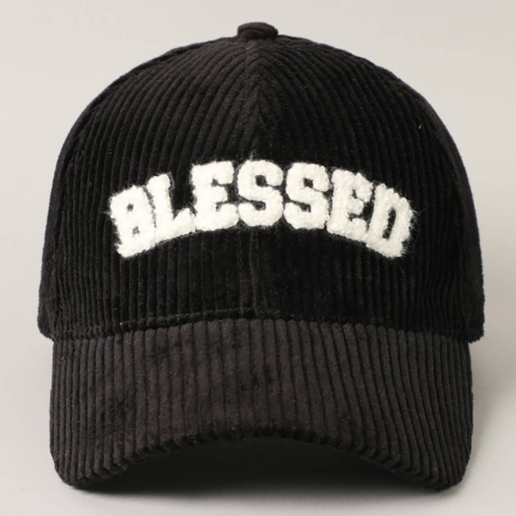 BLESSED 3D Embroidered Corduroy Baseball Cap: BURGUNDY / One Size