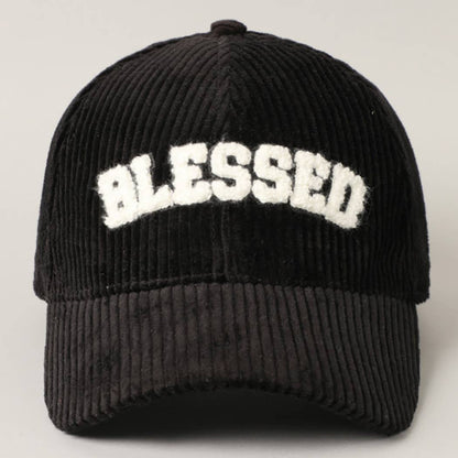 BLESSED 3D Embroidered Corduroy Baseball Cap: BURGUNDY / One Size