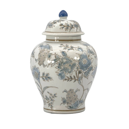 Floral Chinoiserie Ceramic Ginger Jar 12": Classic Blue & White