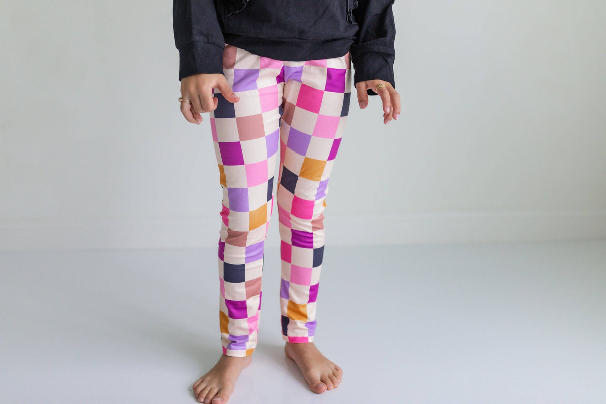 Kids Dark Gray Ruffle Hoodie & Checkered Leggings Fall Set: 7/8