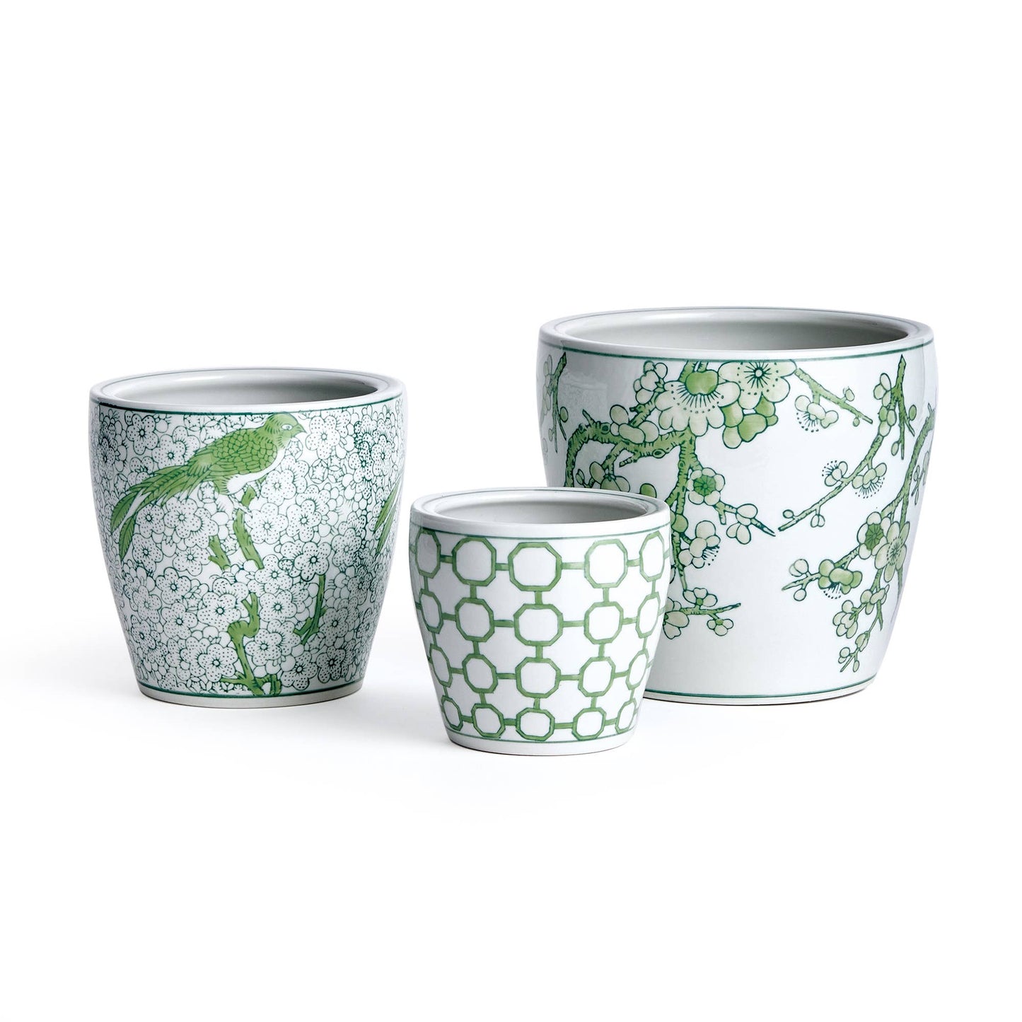 Imperial Flower Pots, Set Of 3: Green/White / Ceramic