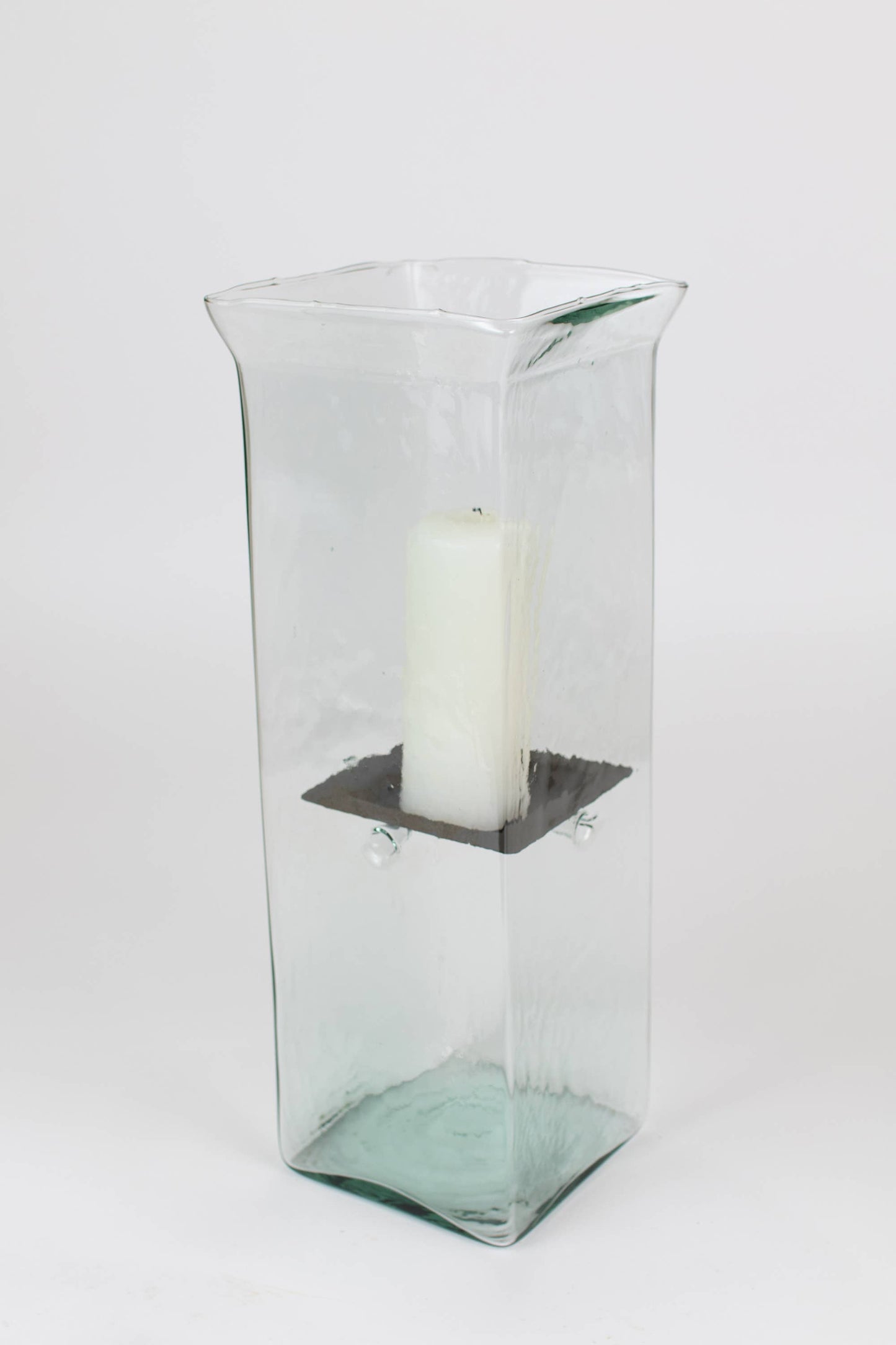 SQUARE CANDLE HURRICANE - LARGE: Clear / Glass/Metal / 6.5" x 6.5" x 19"t