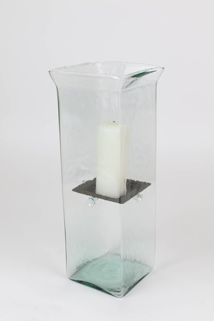 SQUARE CANDLE HURRICANE - LARGE: Clear / Glass/Metal / 6.5" x 6.5" x 19"t
