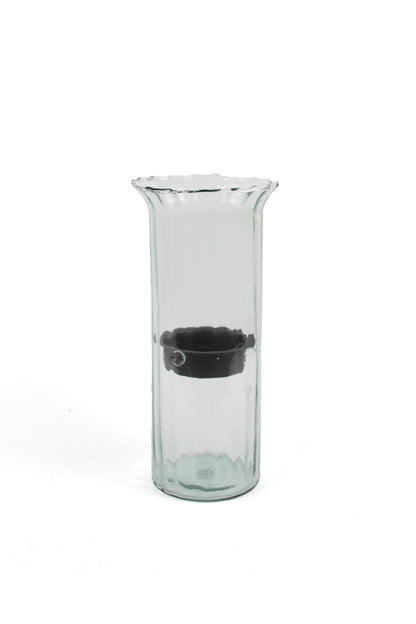 RIBBED GLASS CANDLE CYLINDER W RUSTIC INSERT - LARGE: Clear / Glass/Metal / 7" x 19"t