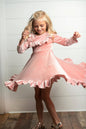 Kids Pink Velvet Ruffle Fancy Winter Christmas Holiday Dress: 5/6