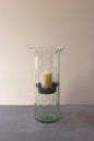 RIBBED GLASS CANDLE CYLINDER W RUSTIC INSERT - LARGE: Clear / Glass/Metal / 7" x 19"t