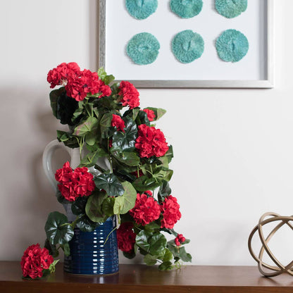 Vickerman 29" Red Geranium Hanging Bush: Red / 29"