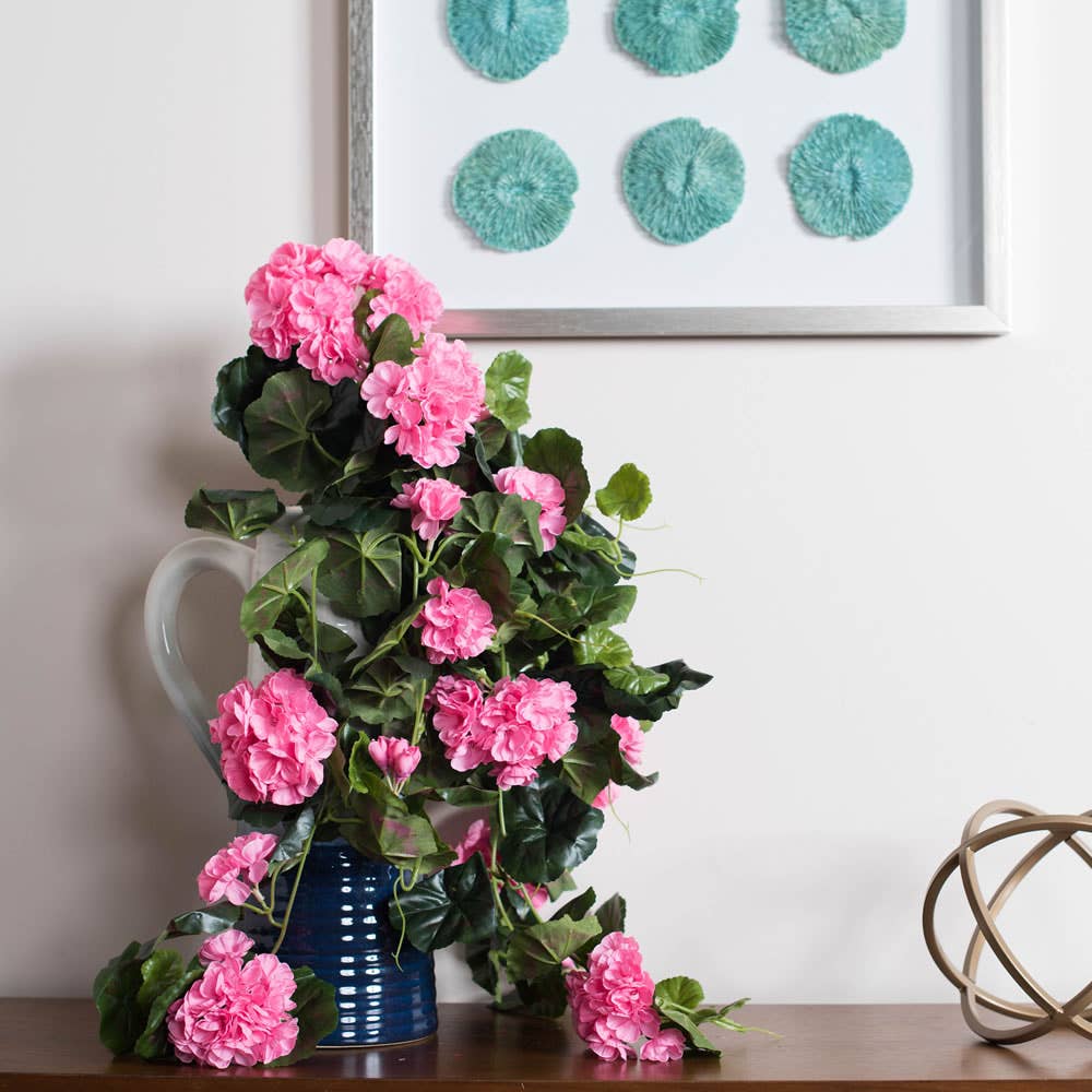 Vickerman 29" Pink Geranium Hanging Bush: Pink / 29"