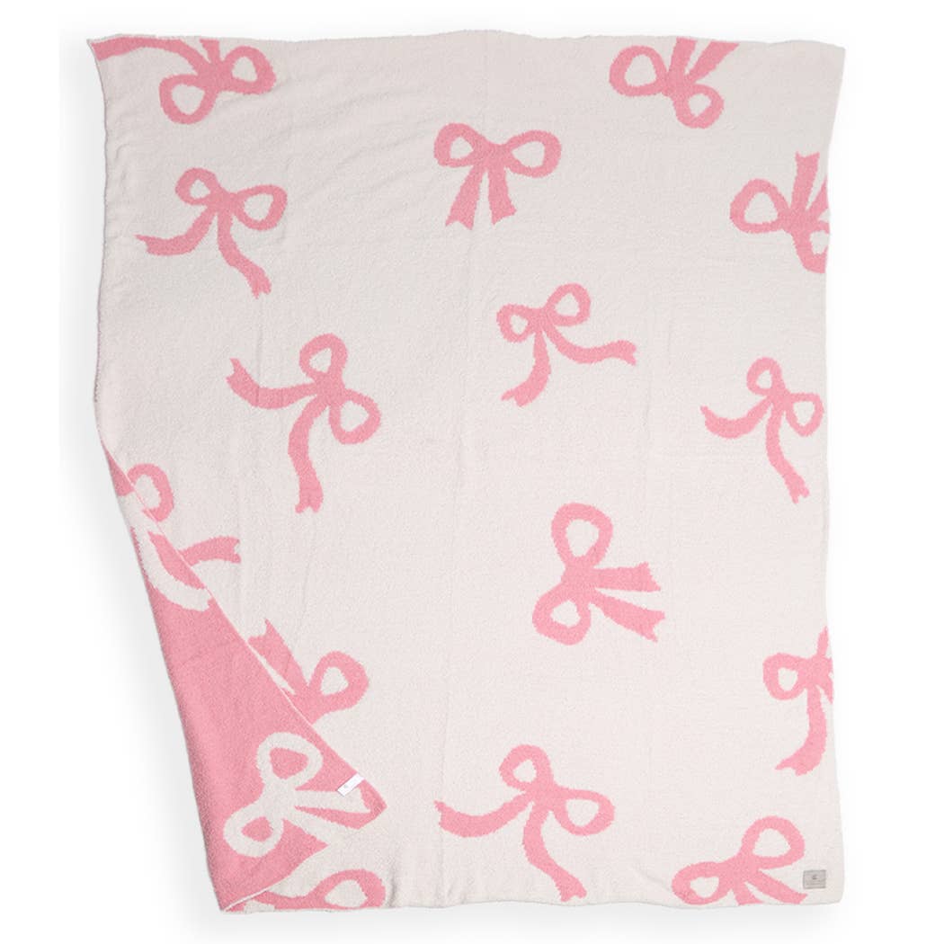 Bow Printed Cozy Soft Throw Blanket : Pink / ONE SIZE