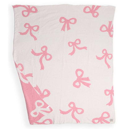 Bow Printed Cozy Soft Throw Blanket : Pink / ONE SIZE
