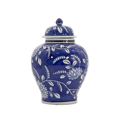 Floral Chinoiserie Ceramic Ginger Jar 12": Classic Blue & White