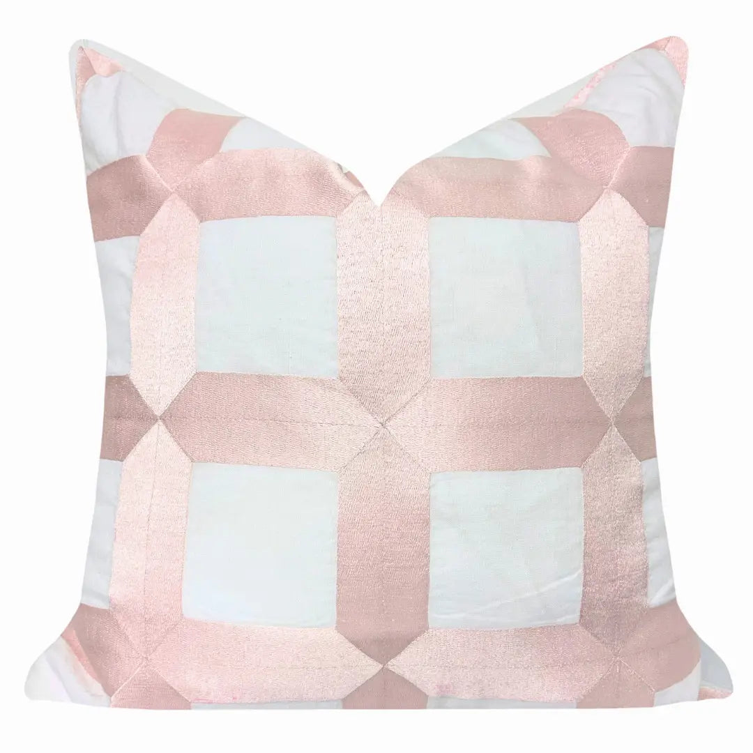 Pink Embroidered Lattice Pillow