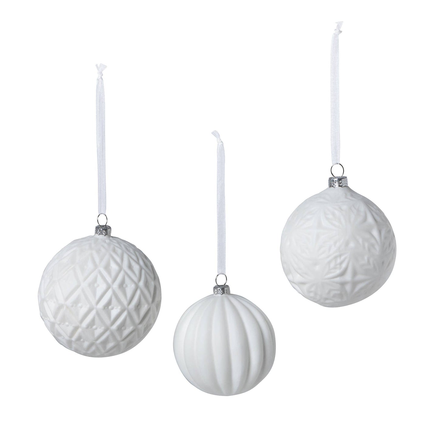 Promo Quilted Pattern Matte White Glass Ball Ornament