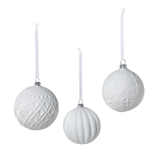 Promo Quilted Pattern Matte White Glass Ball Ornament