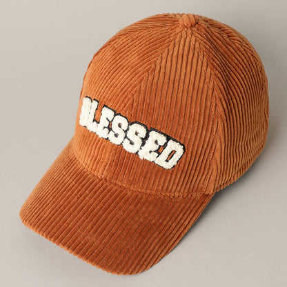 BLESSED 3D Embroidered Corduroy Baseball Cap: BURGUNDY / One Size