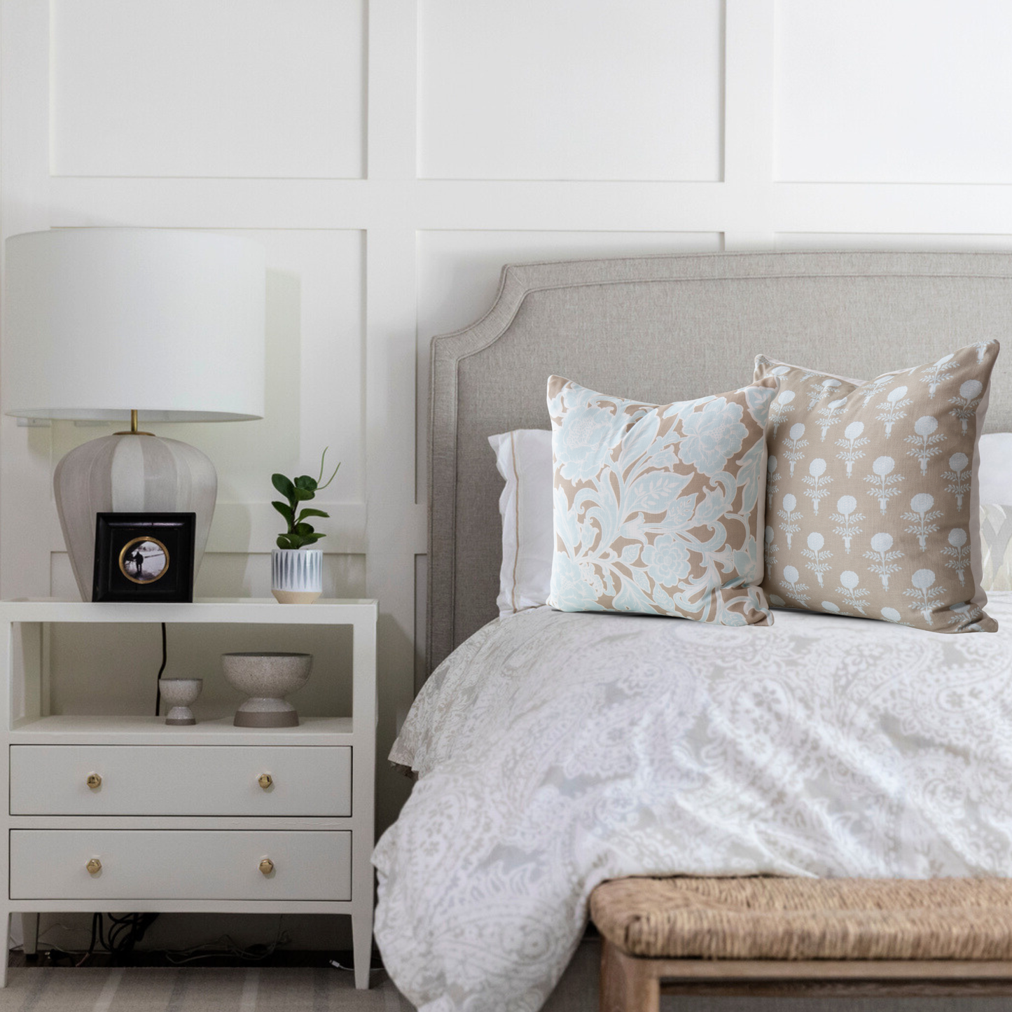 Kenna Sky Vintage Peony Block Print Pillow Cover