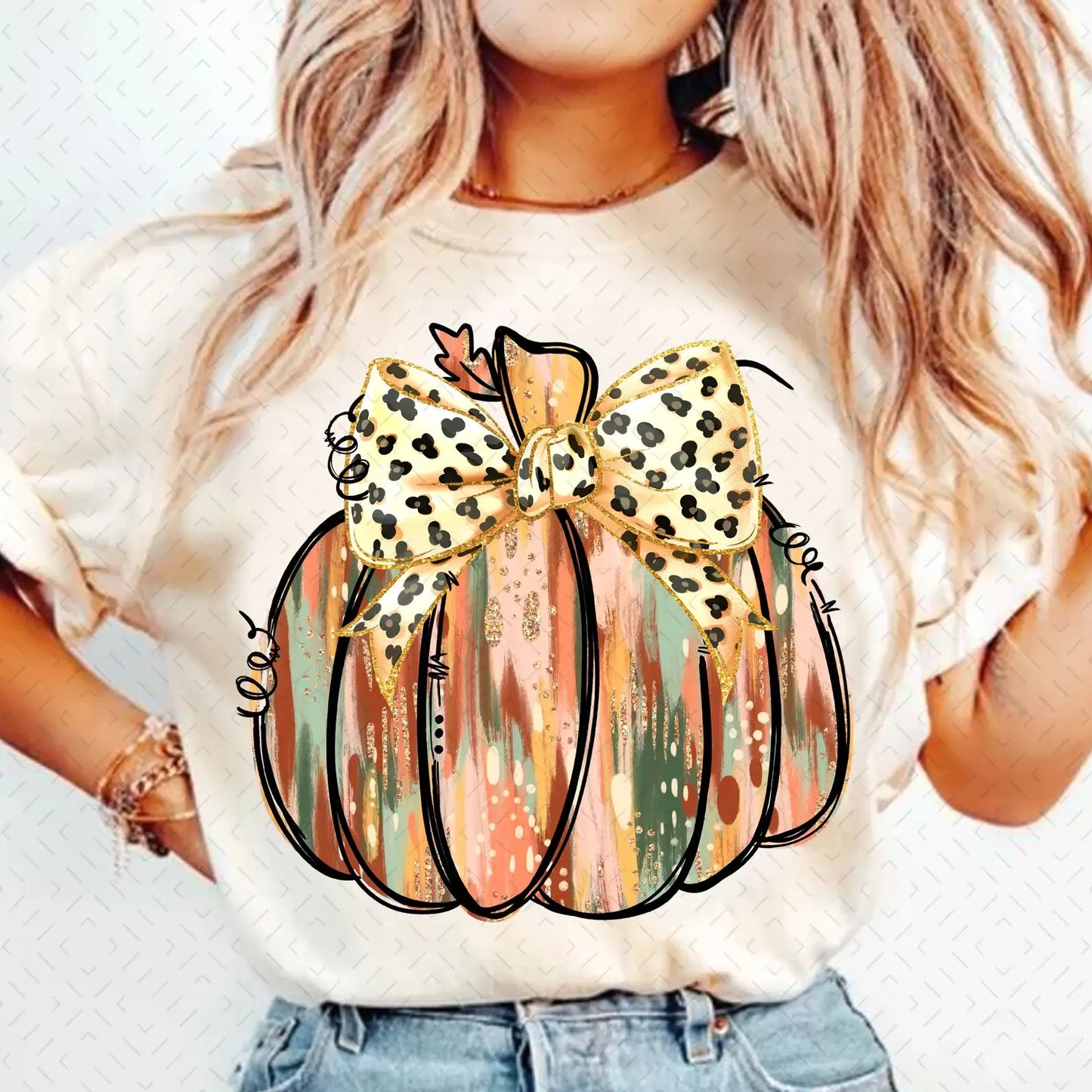 GOLD GLITTER PUMPKIN CREWNECK TEE/SWEATSHIRT  : Off-White / TEE / L