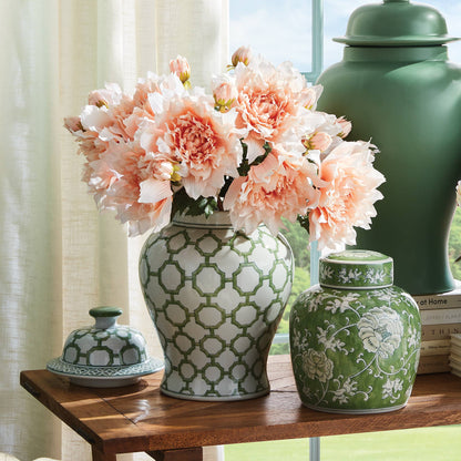 Imperial Link Lidded Ginger Jar: Green/White / Ceramic