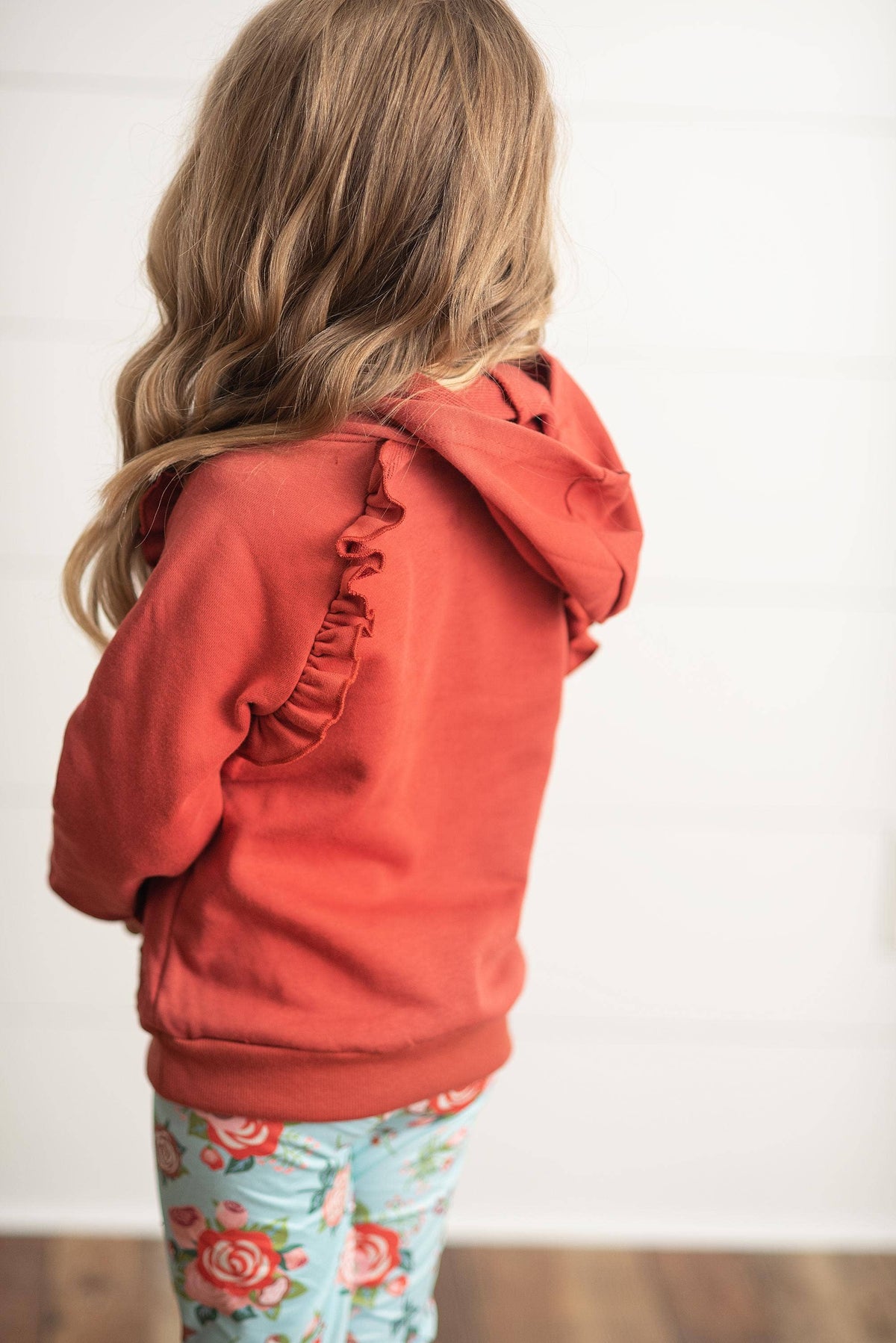 Kids Rust Pocket Ruffle Hoodie Shirt & Leggings Fall Set: 5/6