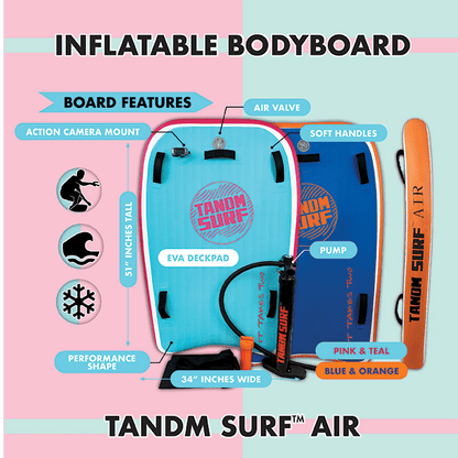 As Seen on Shark Tank! TANDM Surf Tandem Bodyboard: Pink/Teal