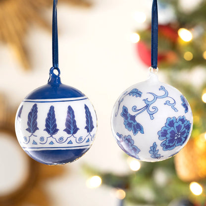Promo Chinoiserie Peony/Feathers Glass Ball Ornament