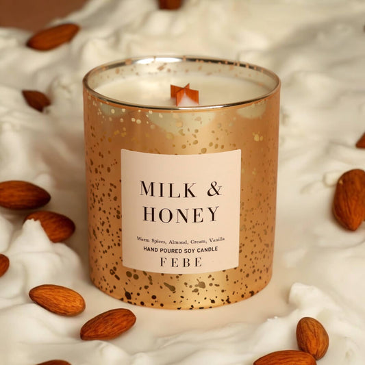 Milk & Honey - Vanilla & Cinnamon 10oz Gold Glass Candle