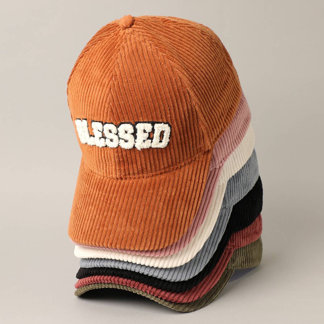 BLESSED 3D Embroidered Corduroy Baseball Cap: BURGUNDY / One Size
