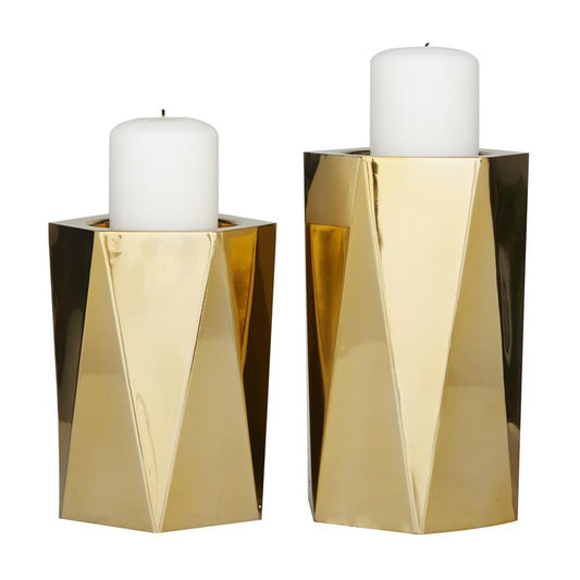 Shiny Gold Candleholders- Set of 2