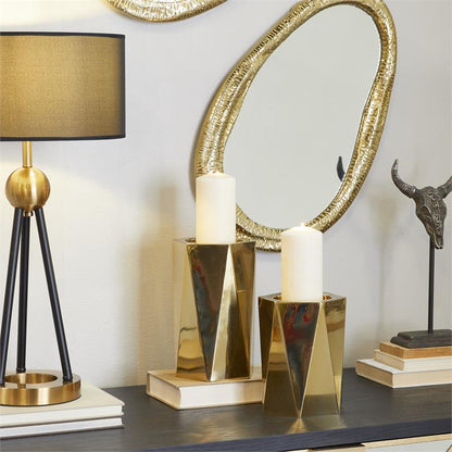 Shiny Gold Candleholders- Set of 2