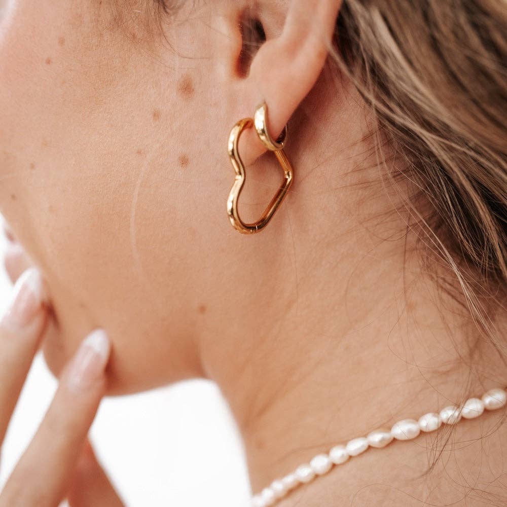 Love On My Mind Heart Hoop Earrings - WATERPROOF: Gold