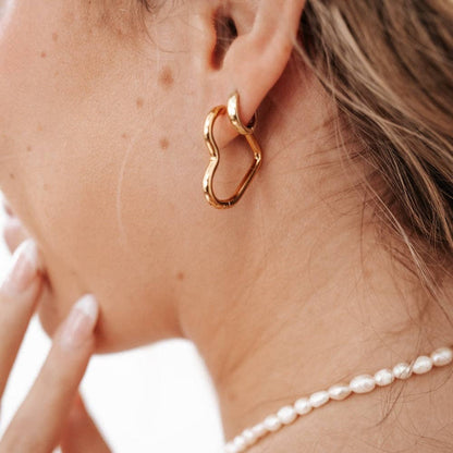 Love On My Mind Heart Hoop Earrings - WATERPROOF: Gold