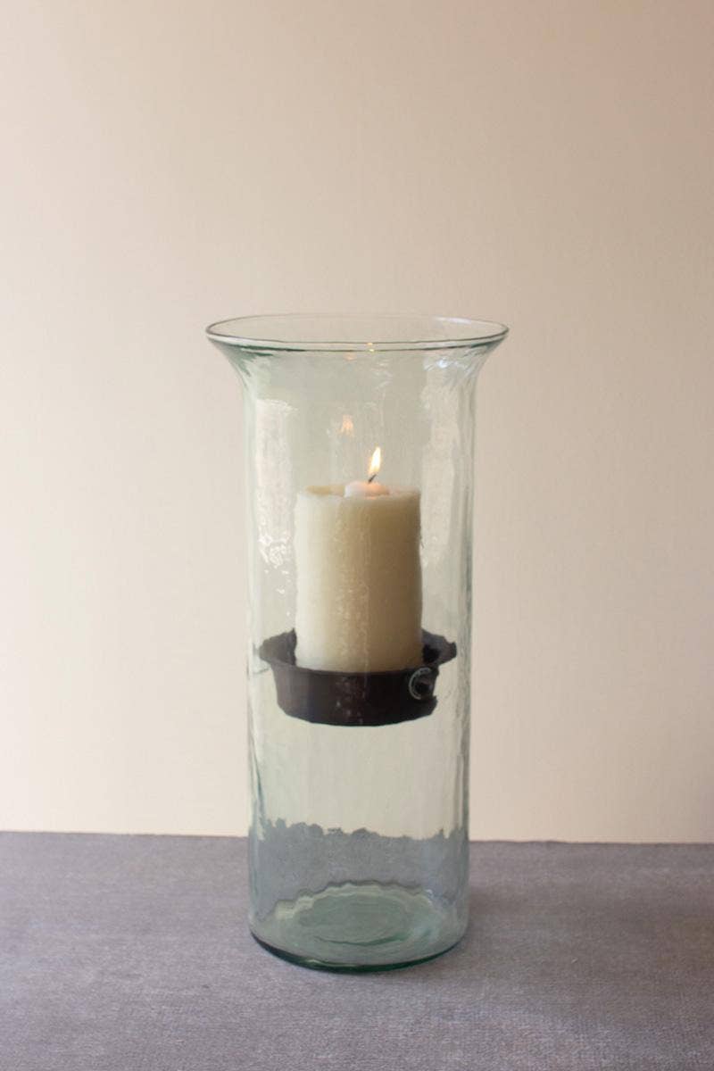 ORIGINAL GLASS CANDLE CYLINDER W RUSTIC INSERT - LARGE: Clear / Glass/Metal / 7"d x 19"t