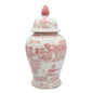 Pink & White Chinoiserie Ceramic Jar 18"