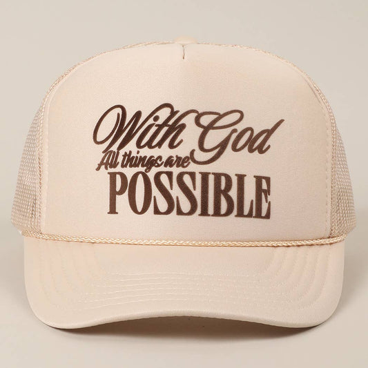 With God All Possible Mesh Back Foam Trucker: TAN / One Size