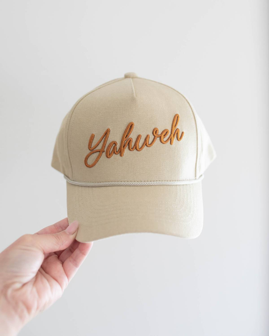Yahweh Unisex Christian Trucker Hat: Tan & Brown